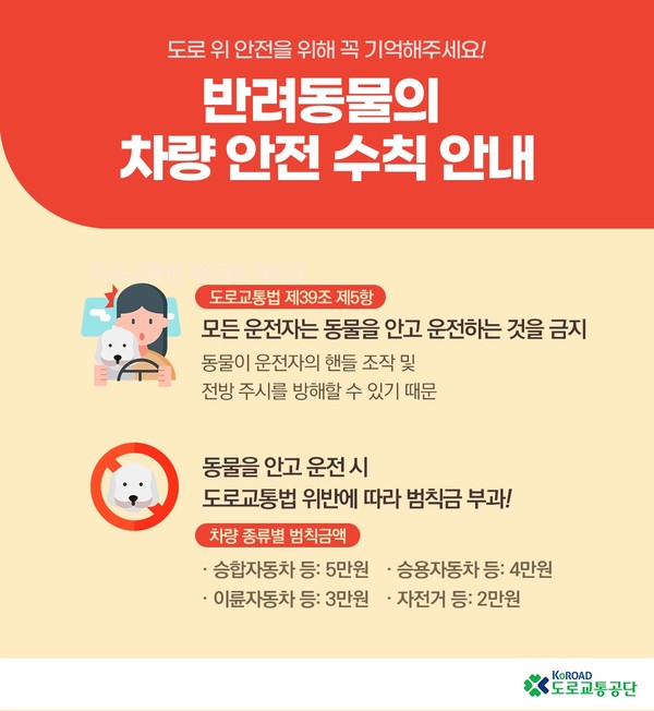 도로교통공단 '반려동물 차량 안전 수칙 안내'