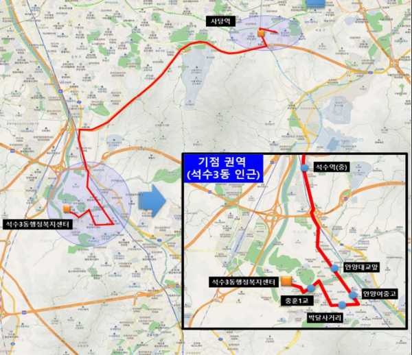 안양~사당 버스노선도