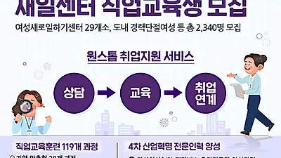 경력단절여성 성공 취업 돕는 새일센터 직업교육훈련 119개 과정 운영