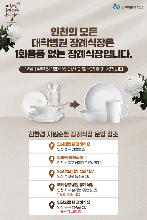 인천 모든 대학병원 장례식장, 품격 있는 식기셋트 사용해 정성껏 모십니다