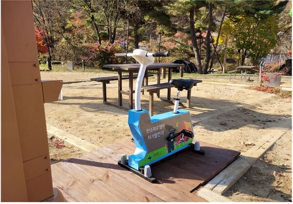 탄소중립 영지 자가발전 자전거(월악산 닷돈재 야영장)