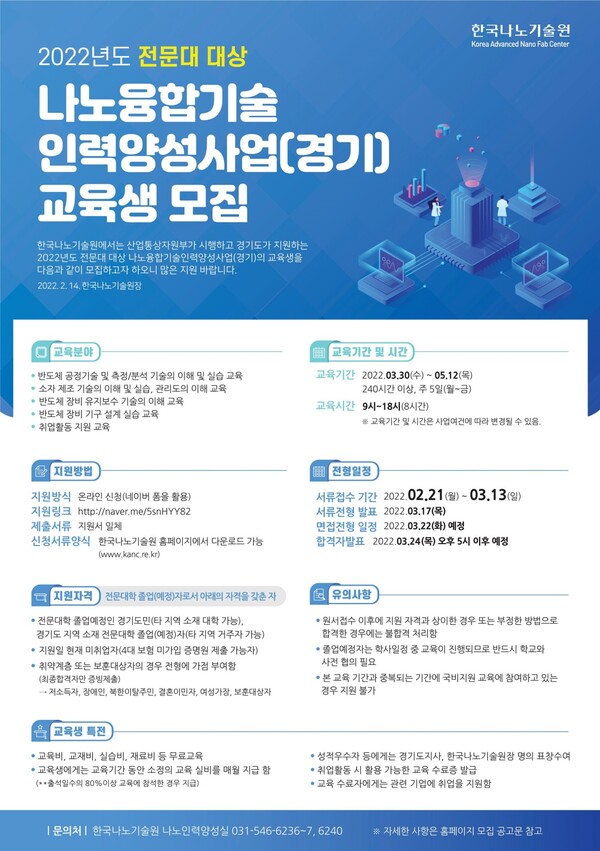 반도체 기술인력 양성사업 교육생 모집…전문대졸업자까지 대상 확대