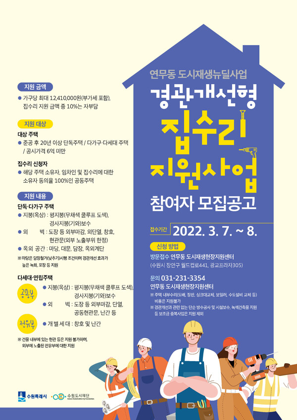 수원시, 3월 7~8일까지‘경관개선형 집수리 지원 사업’대상자 모집