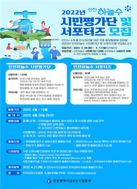 인천수돗물의 새 이름‘인천하늘수’를 홍보해 주실 인천시민을 모집합니다.!!